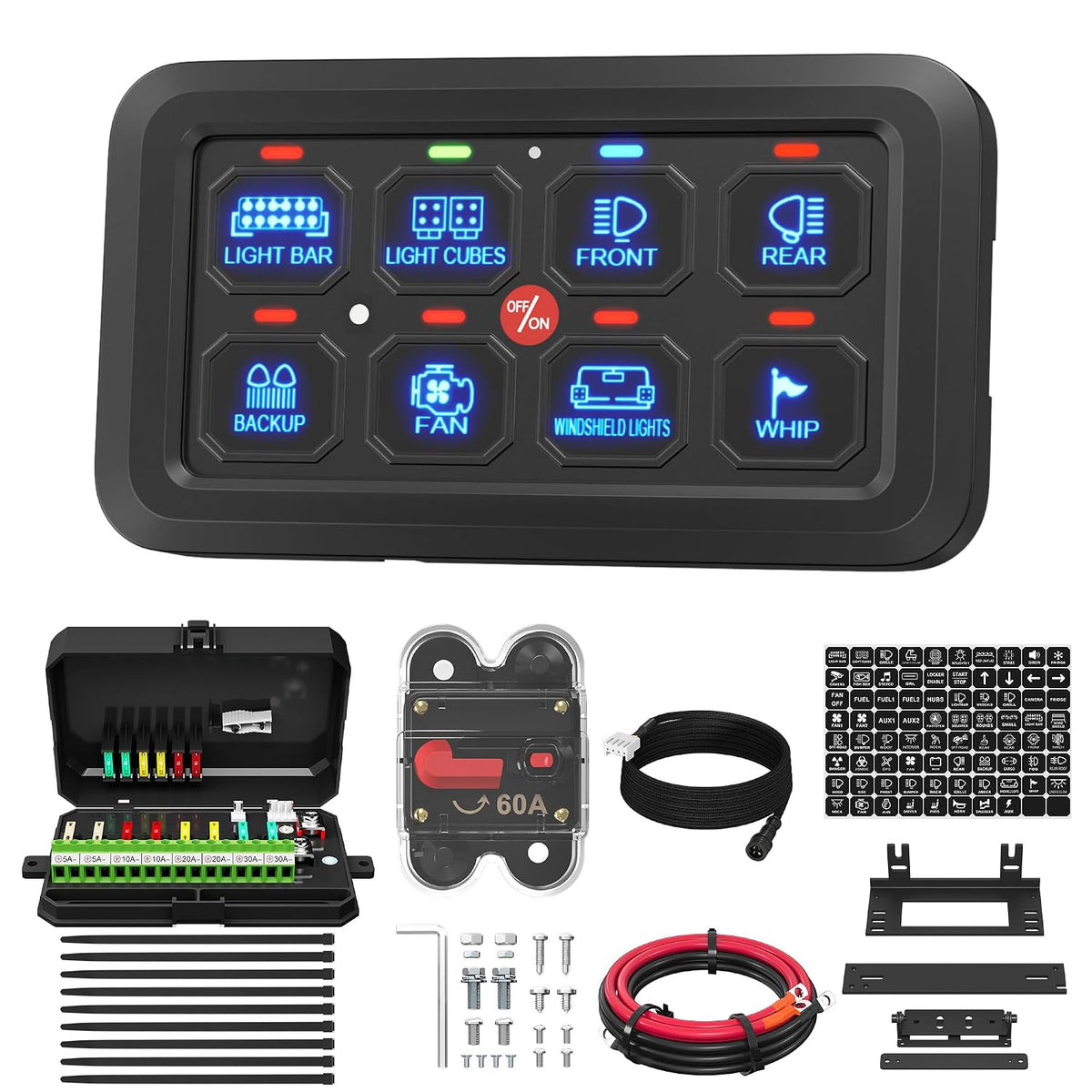 8-Gang RGB LED Auxiliary Switch Panel – Multi-Function Touch Control