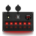 6-Gang Marine Rocker Switch Panel with USB, Voltmeter & Cigarette Lighter