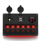6-Gang Marine Rocker Switch Panel with USB, Voltmeter & Cigarette Lighter