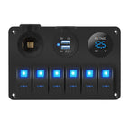 6-Gang Marine Rocker Switch Panel with USB, Voltmeter & Cigarette Lighter