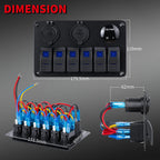 6-Gang Marine Rocker Switch Panel with USB, Voltmeter & Cigarette Lighter