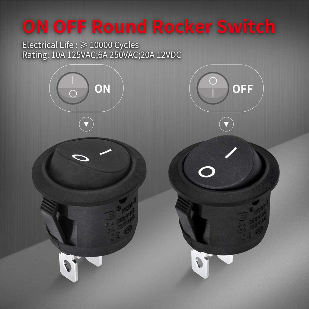 20mm Mini Round Rocker Switch – ON/OFF SPST, 5-Pack
