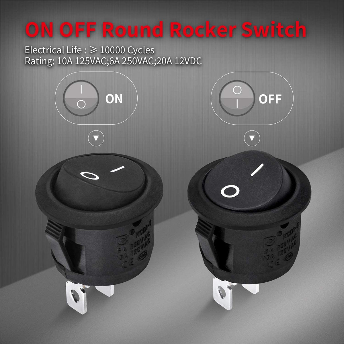 20mm Mini Round Rocker Switch – ON/OFF SPST, 5-Pack