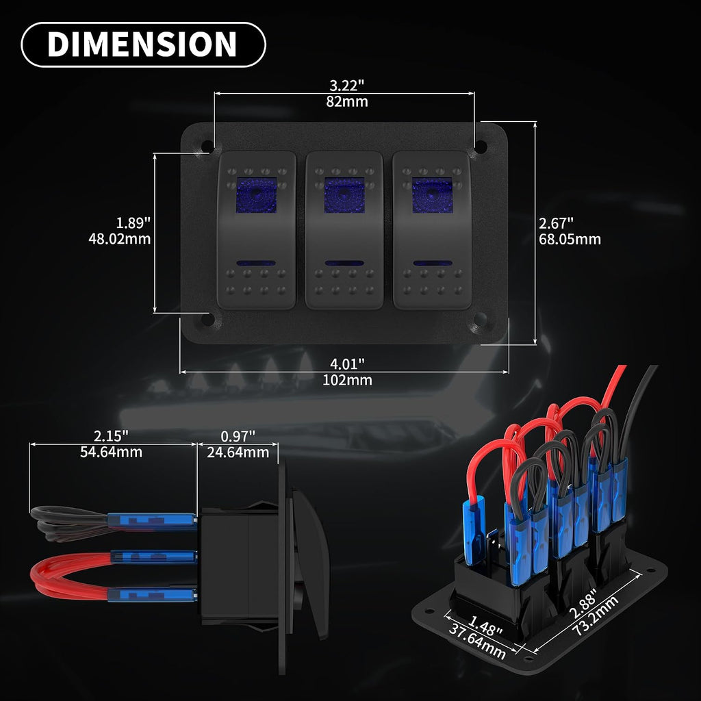 3-Gang Marine Rocker Switch Panel – 12V/24V Waterproof