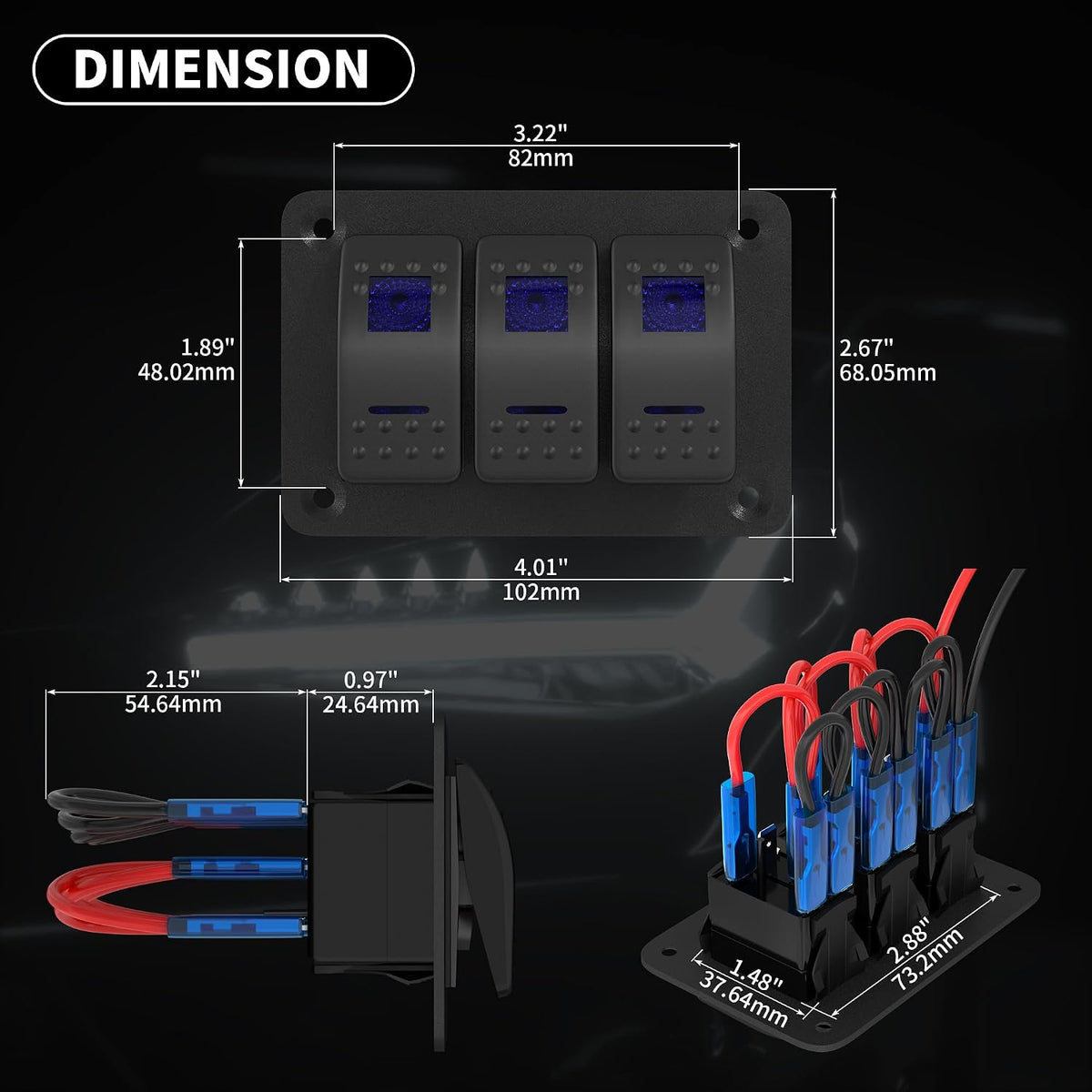 3-Gang Marine Rocker Switch Panel – 12V/24V Waterproof