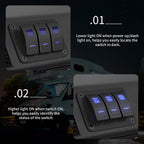 3-Gang Marine Rocker Switch Panel – 12V/24V Waterproof