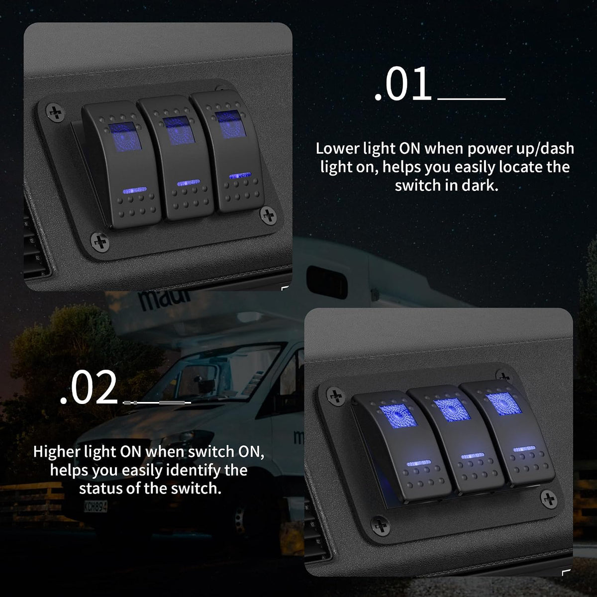 3-Gang Marine Rocker Switch Panel – 12V/24V Waterproof