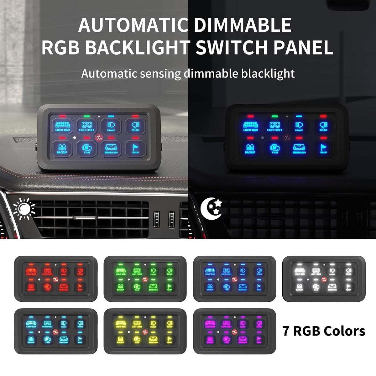 8-Gang RGB LED Auxiliary Switch Panel – Multi-Function Touch Control