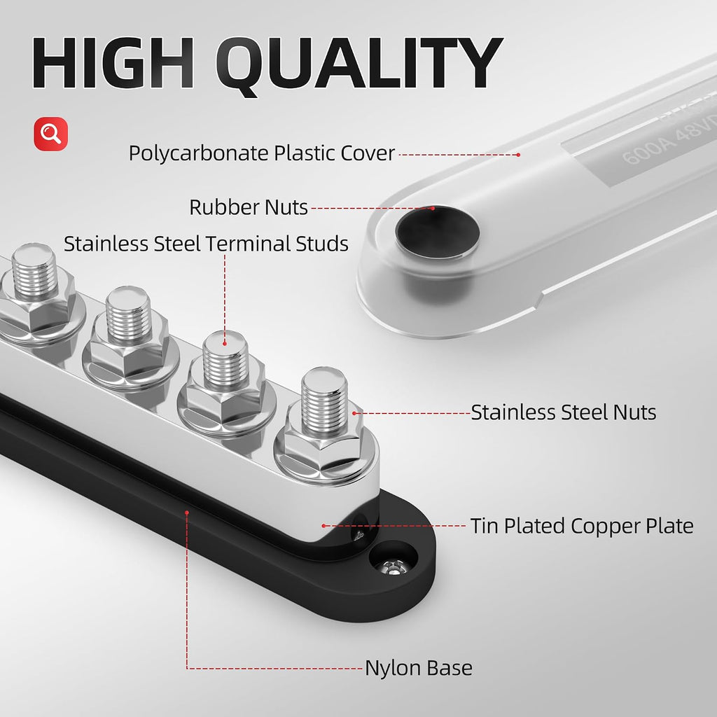 600A Power Distribution Block – 12V Bus Bar, Positive & Negative