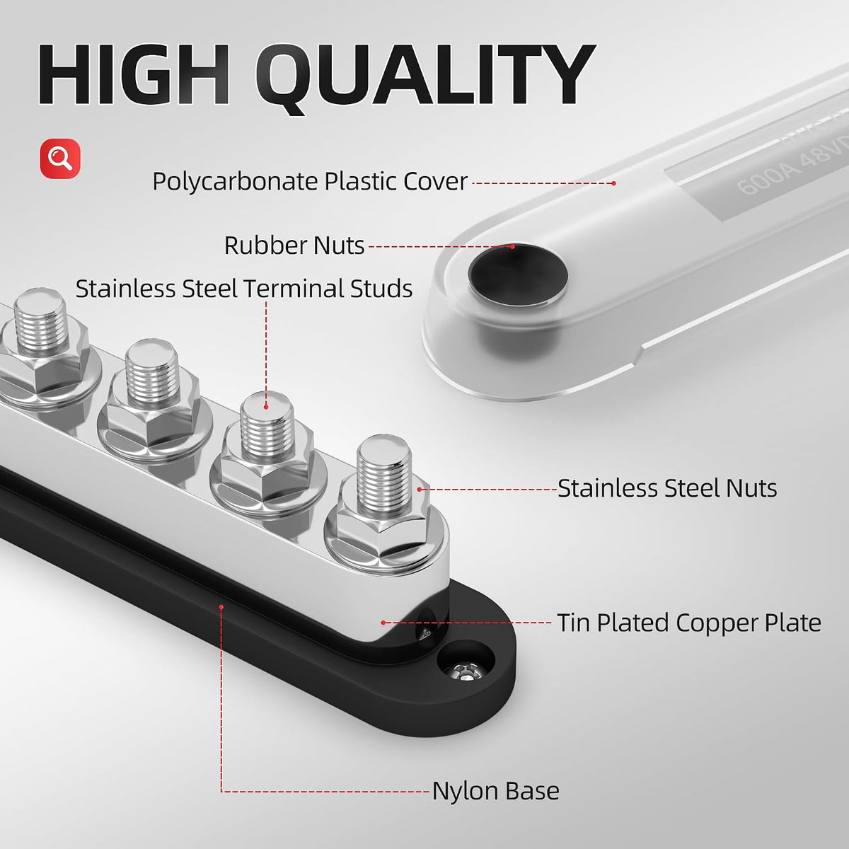600A Power Distribution Block – 12V Bus Bar, Positive & Negative