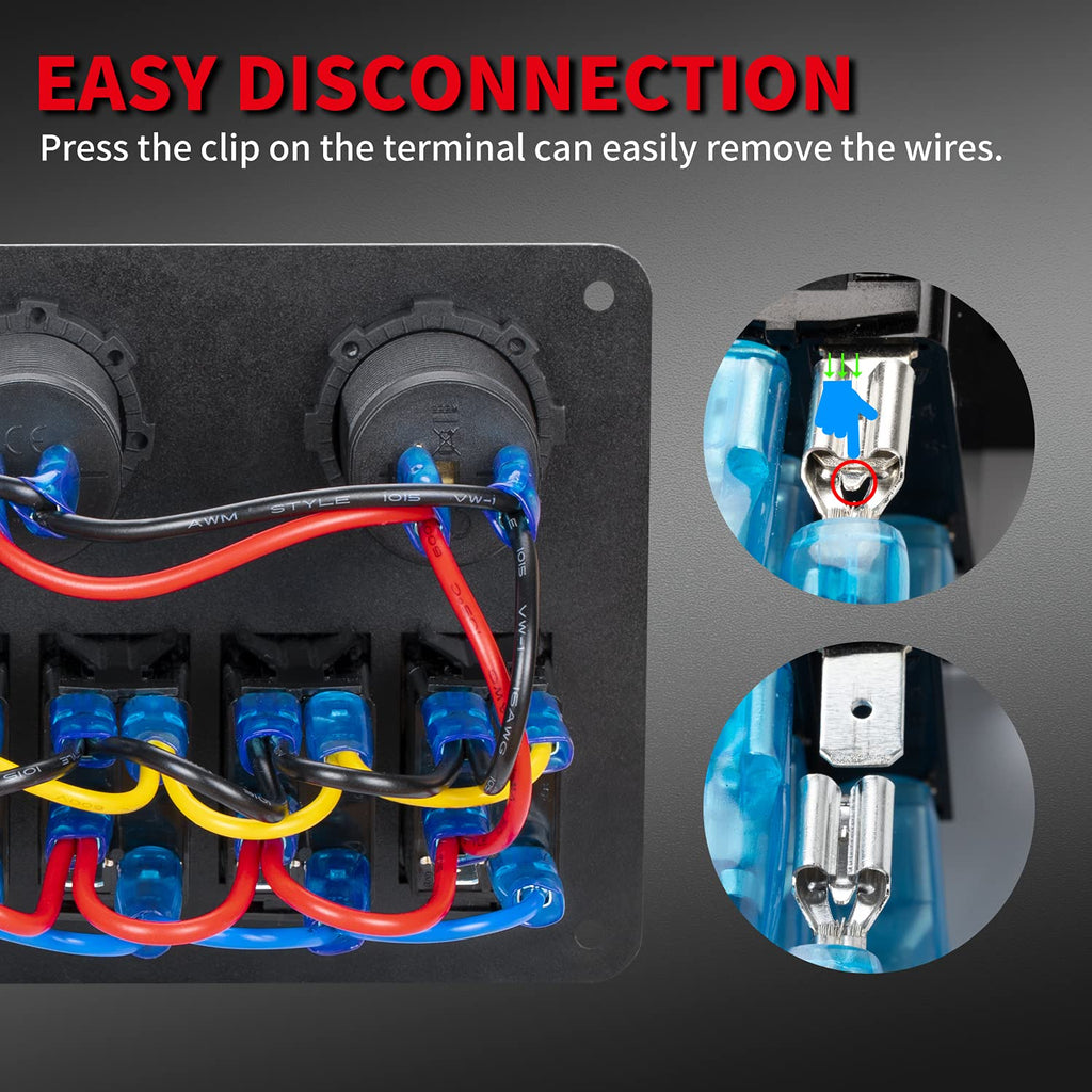 6-Gang Marine Rocker Switch Panel with USB, Cigarette Lighter & Voltmeter