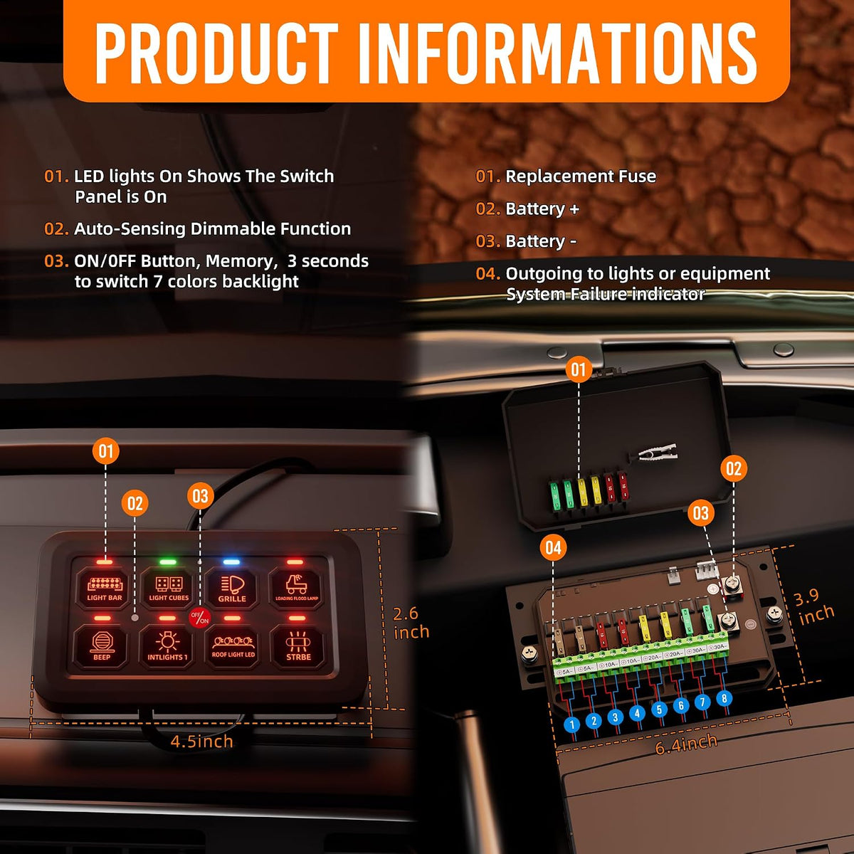 8-Gang RGB LED Auxiliary Switch Panel – Multi-Function Touch Control