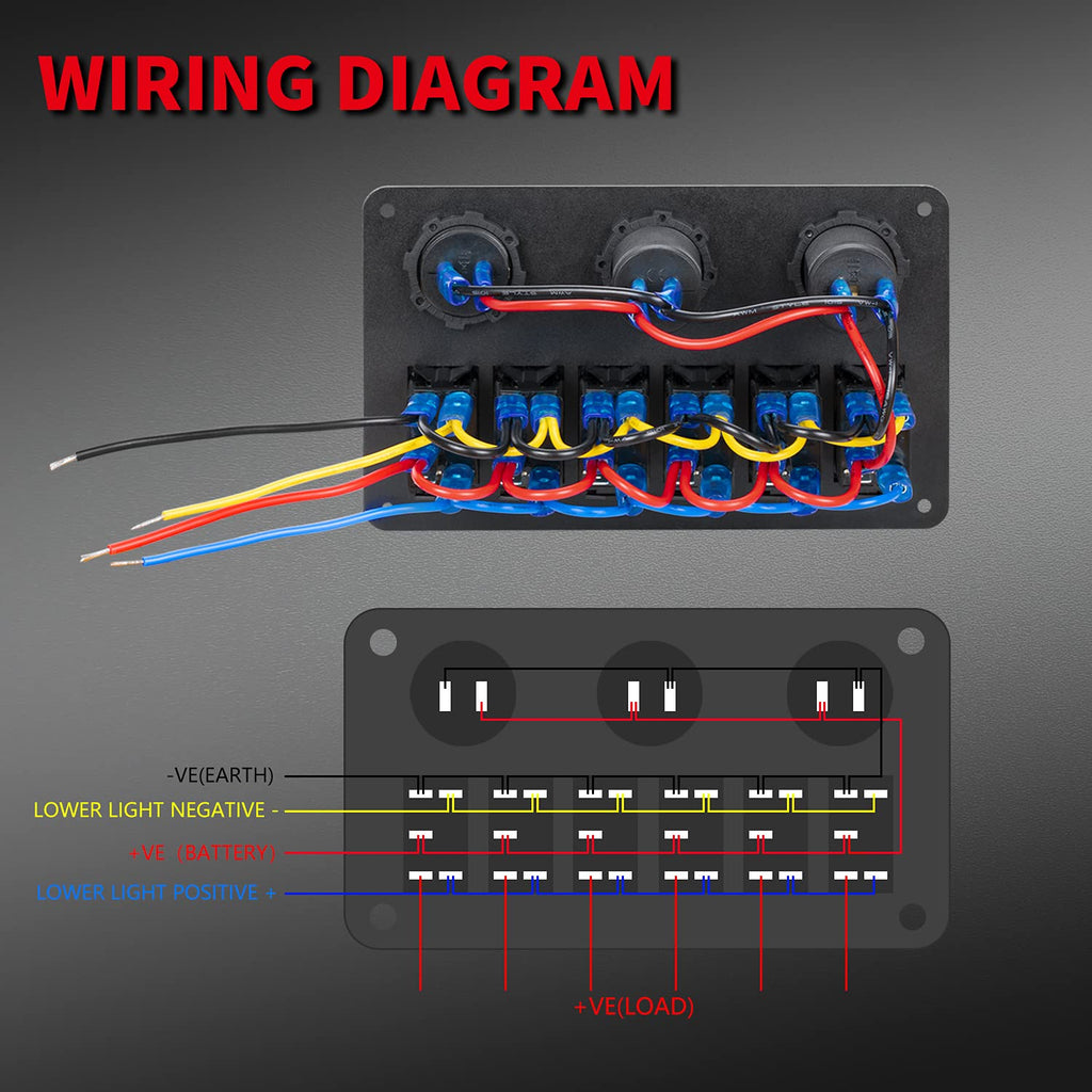 6-Gang Marine Rocker Switch Panel with USB, Voltmeter & Cigarette Lighter