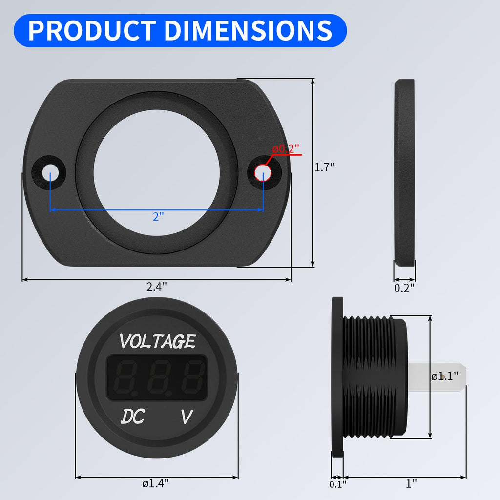 Waterproof Digital Voltmeter – DC 8–48V Blue LED Battery Monitor
