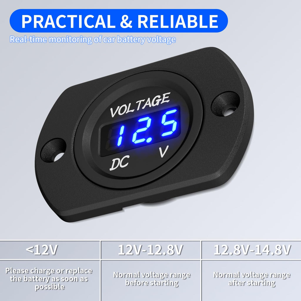 Waterproof Digital Voltmeter – DC 8–48V Blue LED Battery Monitor