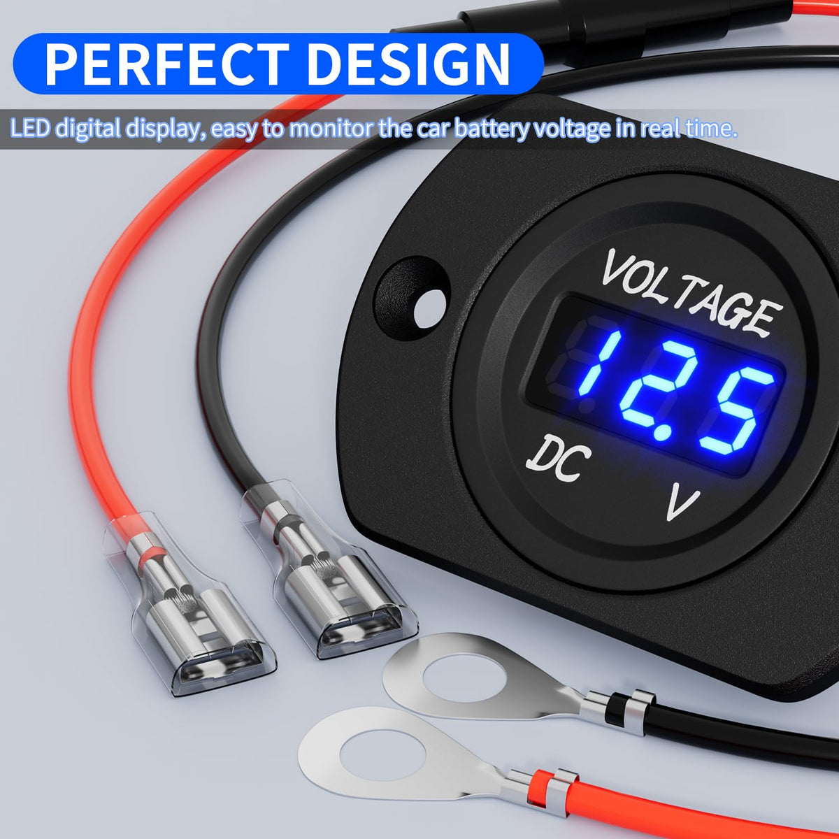 Waterproof Digital Voltmeter – DC 8–48V Blue LED Battery Monitor