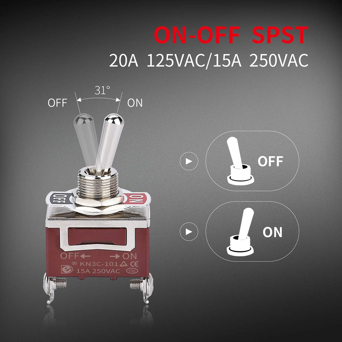 Waterproof Toggle Switch 12V 30A – Heavy-Duty SPST ON/OFF, 2 Pack