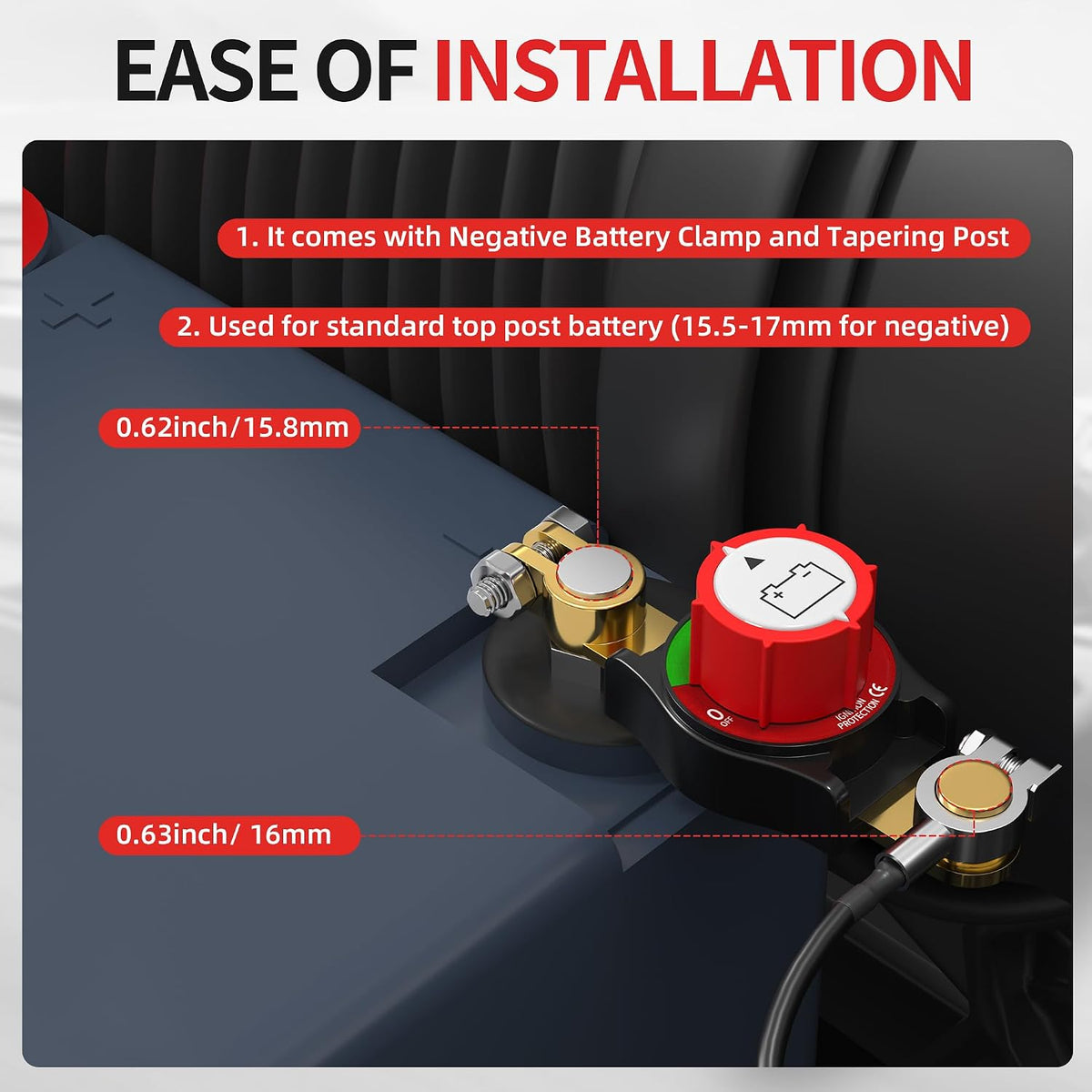 250A Battery Disconnect Switch – 12V–48V Top Post Kill Switch