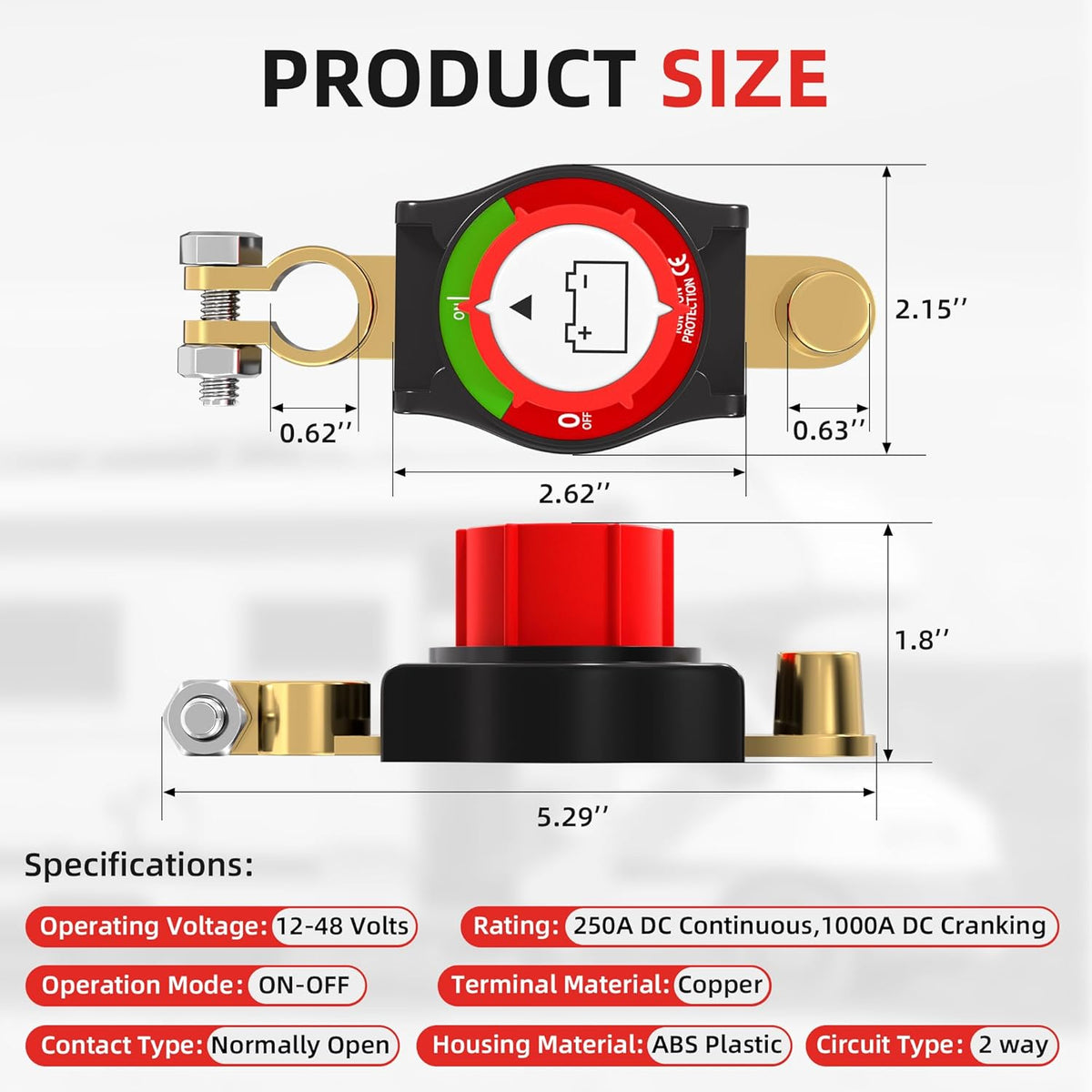 250A Battery Disconnect Switch – 12V–48V Top Post Kill Switch
