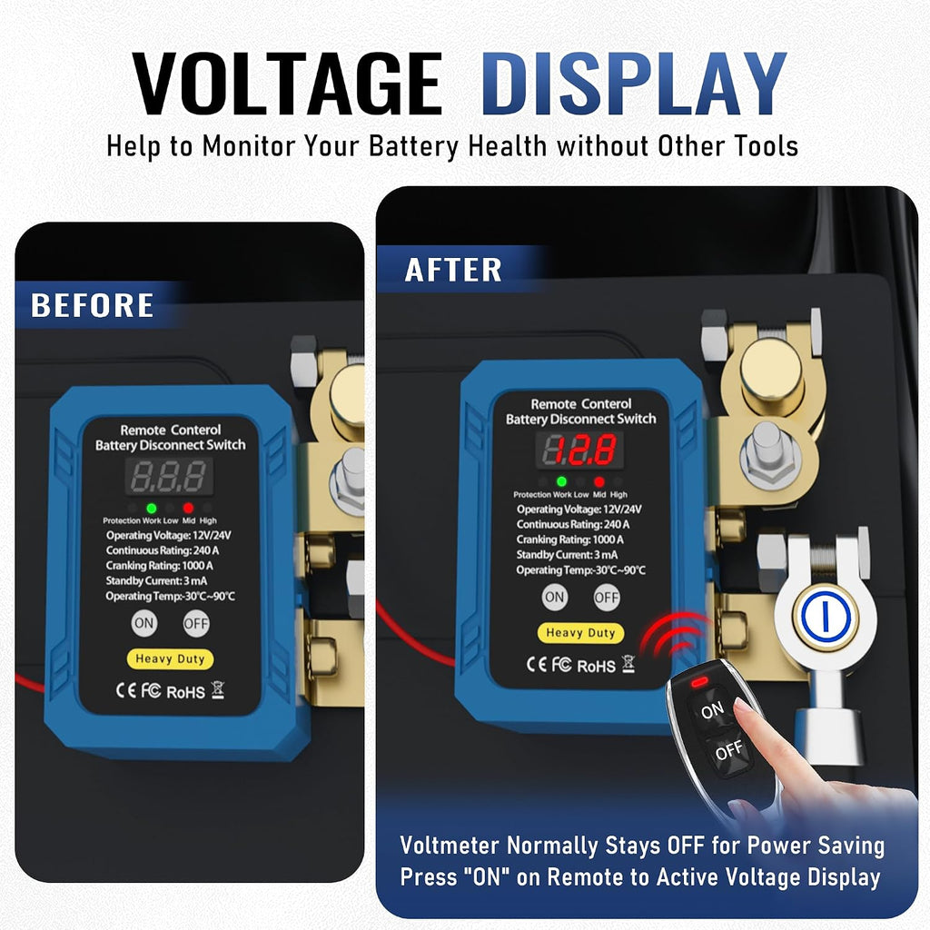240A Remote Battery Disconnect Switch with Voltmeter – 12V/24V
