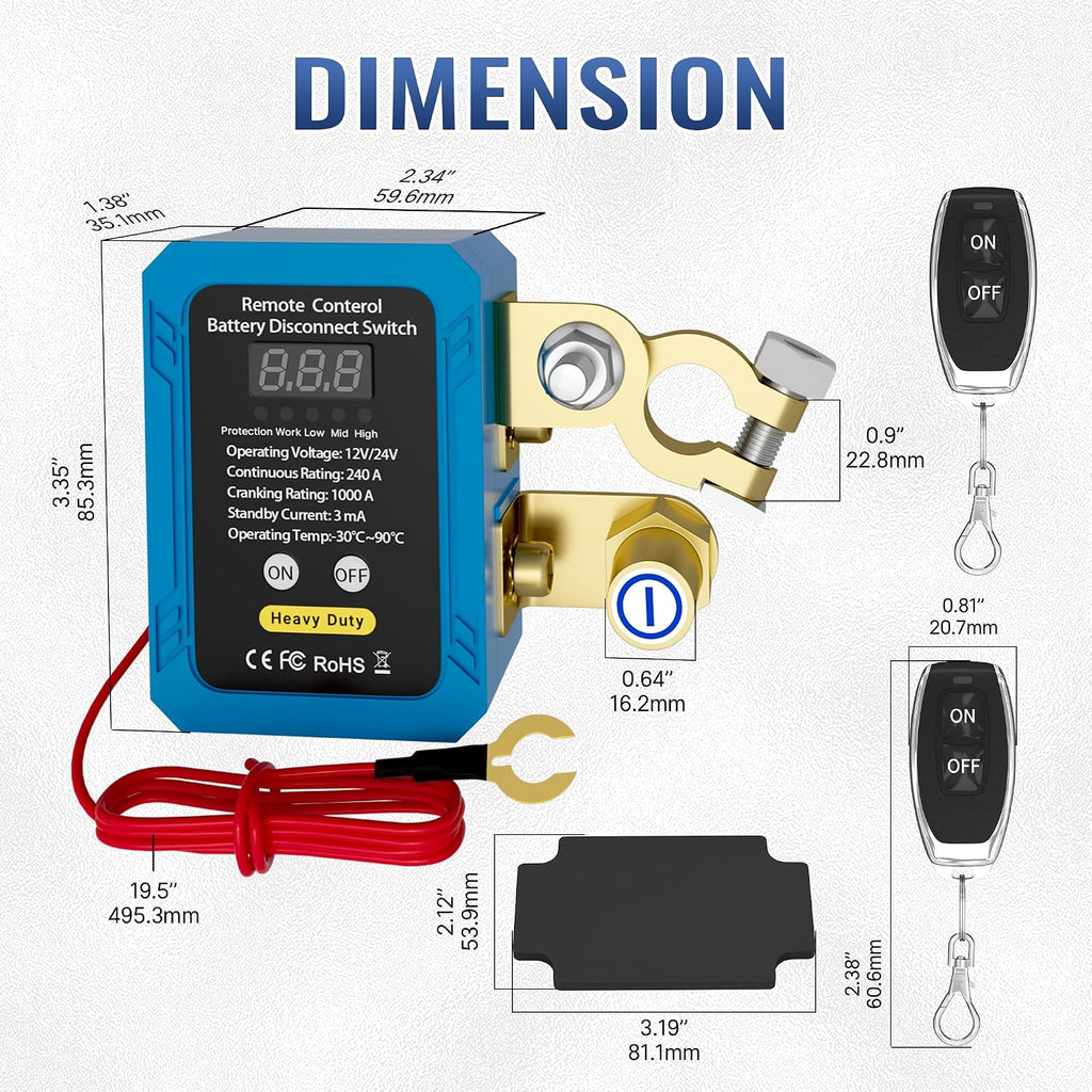 240A Remote Battery Disconnect Switch with Voltmeter – 12V/24V
